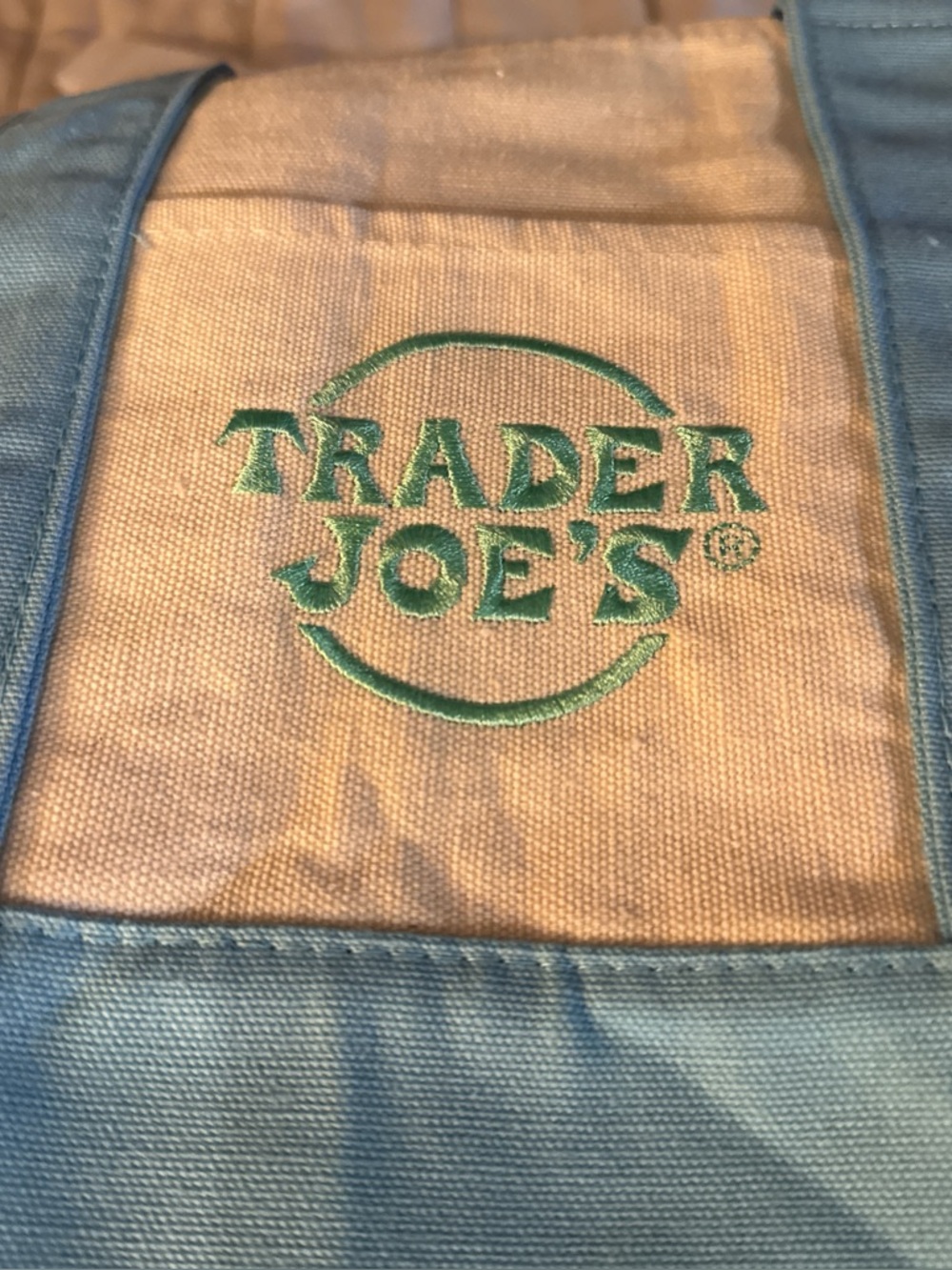 Trader Joe's Blue and Cream Tote Bag